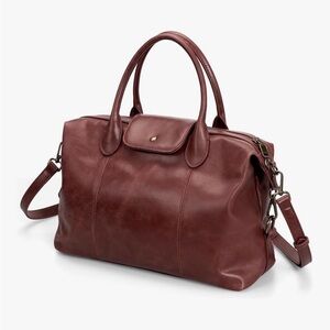 Women’s genuine Leather Satchel Handbag - red brown